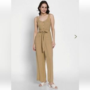 American Eagle Women's Full Length Tan Khaki Button Up Jumpsuit Romper Large NWT